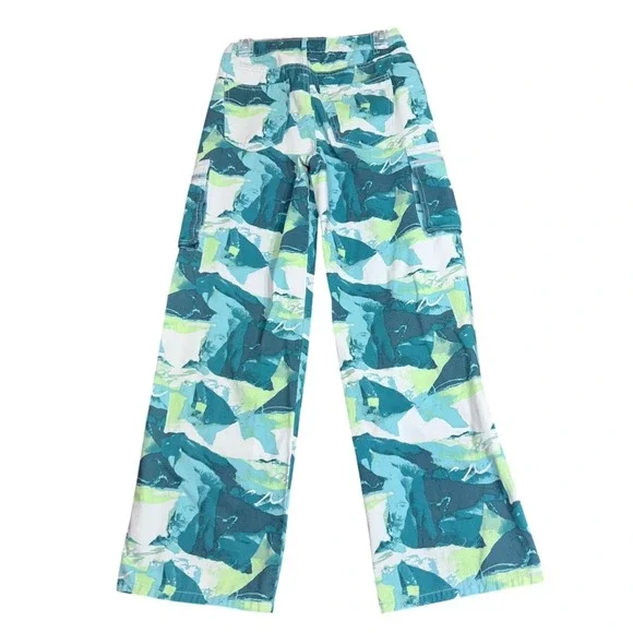 Forever 21 Womens Size Small Cargo Pants Teal Green Abstract Wide Leg Y2K - Picture 3 of 16